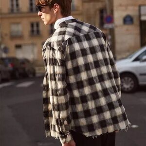 The Kooples Black and White Checkered Plaid Collarless Shirt - NWT!